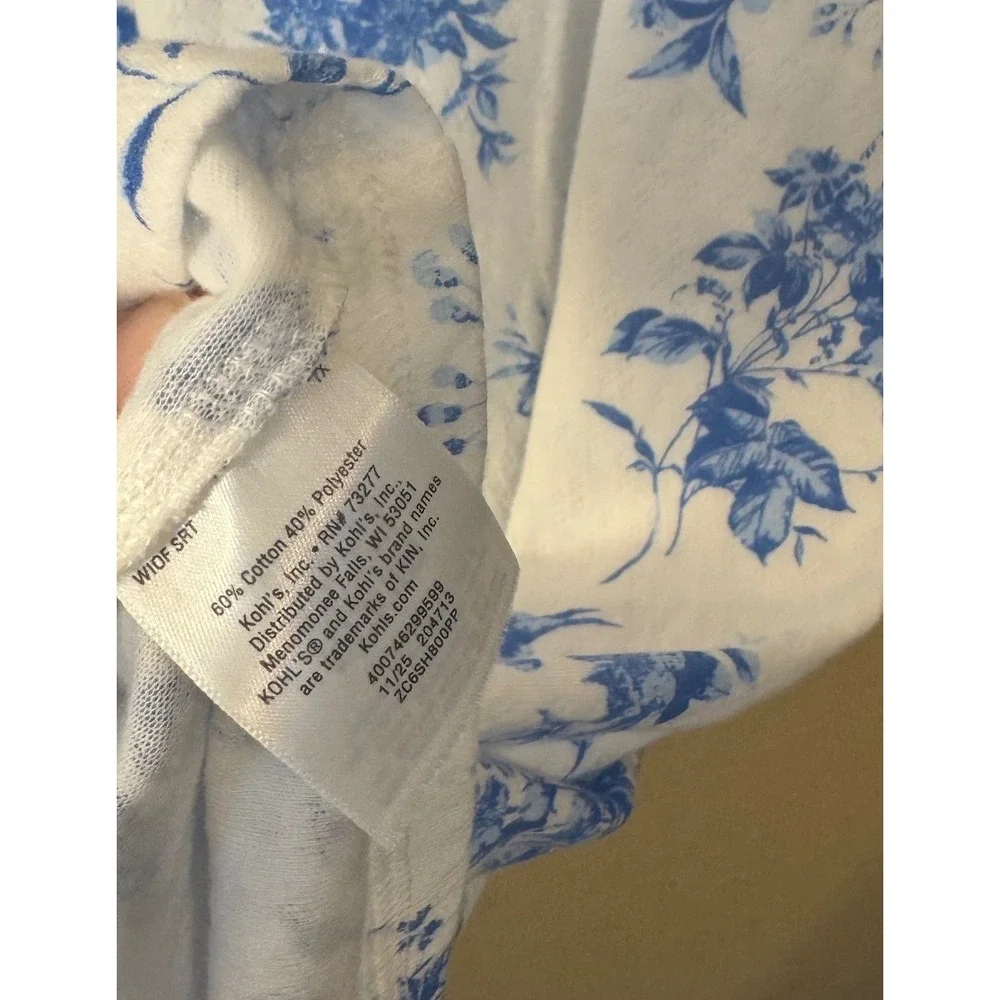 Croft & Barrow Nightgown Women 1X Blue Floral Hummingbird Henley Sleep Shirt NEW